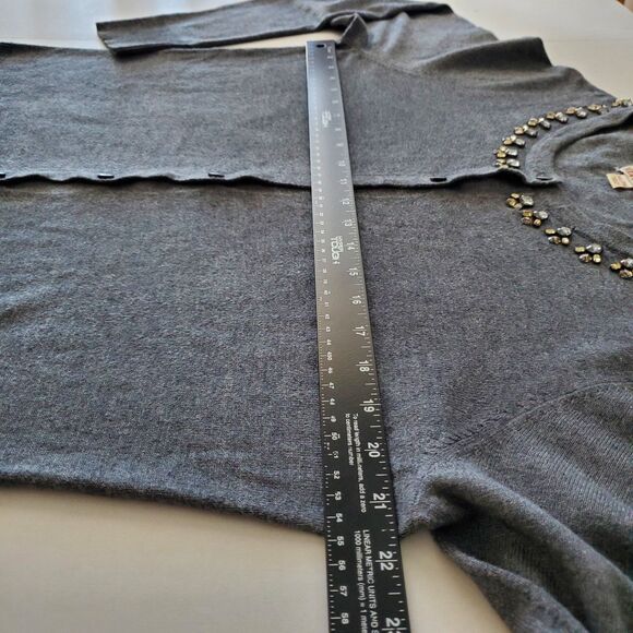 Jeweled Neckline Gray Button-Up Cardigan Sweater Merona Size XL Preppy Holiday - Picture 4 of 7
